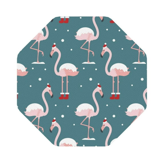 Pofeuu Elegant Flamingo Wearing A Christmas Hat Print Leather Coasters Set of 6, Round Cups Mugs Mat Pad for Home Kitchen Heat Resistant Drink Coasters,Octagon