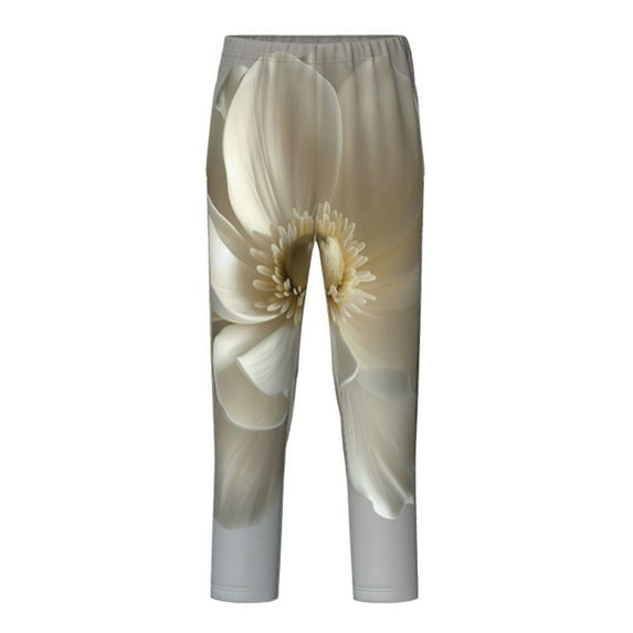 Pofeuu Elegant Ivory Flower Print Teenagers' Pajama Pants, Soft Lounge Pajama Pants with big pockets for Men Plaid Pj Bottoms-Small