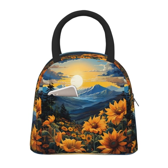 Pofeuu Elegant Sunset Sunflower Print Lunch Bag for Adult Insulated Lunch Box,Leakproof Cooler Food Lunch Containers Reusable High Capacity Lunch Tote Bags-One Size