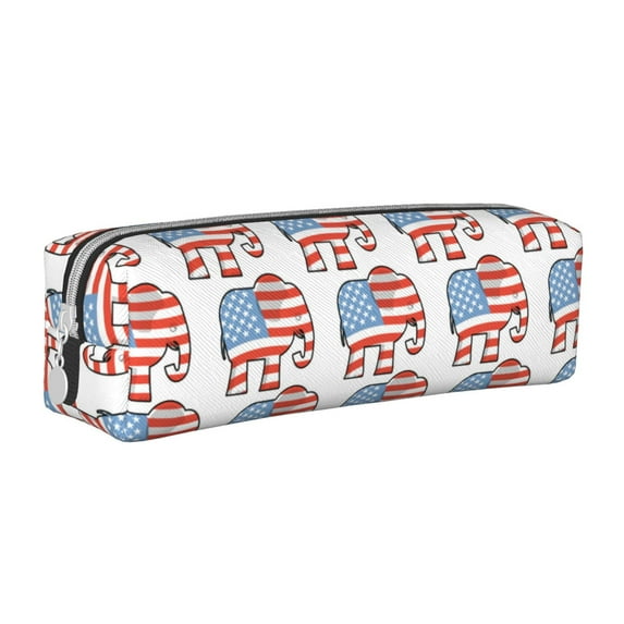 Pofeuu Elephant Print Leather Pencil Case, Leather Pencil Pouch Large Capacity, Big Pencil Pouch with Zipper Vintage Pen Bag Fountain Pen Holder