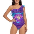 thumbnail image 1 of Pofeuu Elephant in Tribal Style Print Women's One Piece Swimsuits One Shoulder Swimwear Asymmetric Ruffle Monokinis Bathing Suits-X-Large, 1 of 6