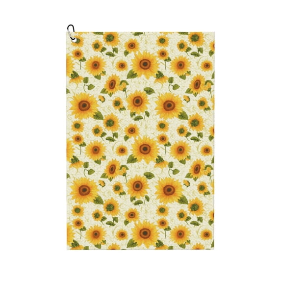Pofeuu European-style Pattern Sunflower Print Premium Golf Towel with Carabiner Clip Absorbent Microfiber Waffle Pattern Golf Towel for Golf Bag Trolly Belt Loop