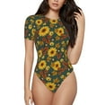 thumbnail image 1 of Pofeuu Fall Daisy Leaf Nuts Print Short Sleeve Body Suits Women Round Neck Bodysuits for Women Onesie Adult Set Body Suit-Large, 1 of 7