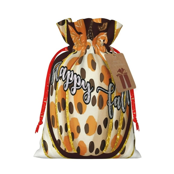 Pofeuu Fall Farmhouse Pumpkins Print Burlap Bags with Drawstrings Drawstring Gift Bags Pouch Bag for Thankgiving Birthday Party Gift Wrapping Treats and Party Favors-Small