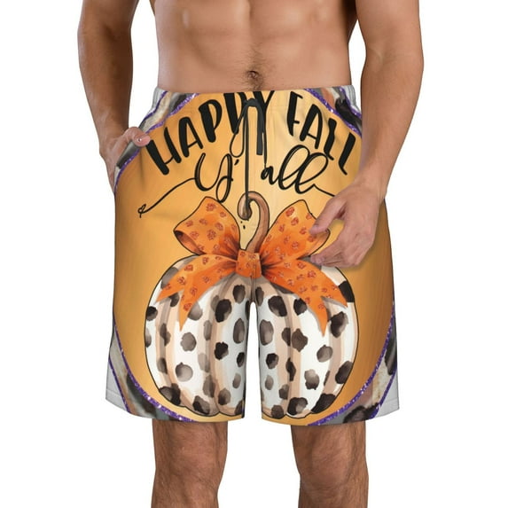 Pofeuu Fall Farmhouse Pumpkins1 Prin Men's Swim Trunks Quick Dry Bathing Suit Swimming Board Shorts Mesh Lining Beach Swimwear-Medium