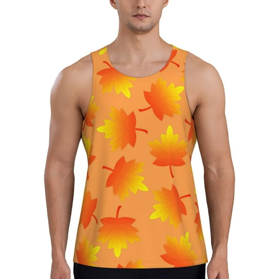 Pofeuu Fall Maple Leaves Print Men's Workout Tank Tops Sleeveless Muscle Gym Shirt Quick Dry-Small