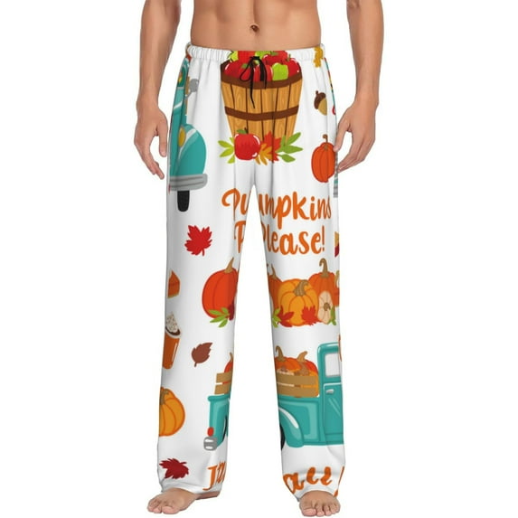 Pofeuu Fall Pumpkins Print Men's Pajama Pants, Soft Lounge Pajama Pants with big pockets for Men Plaid Pj Bottoms-X-Large