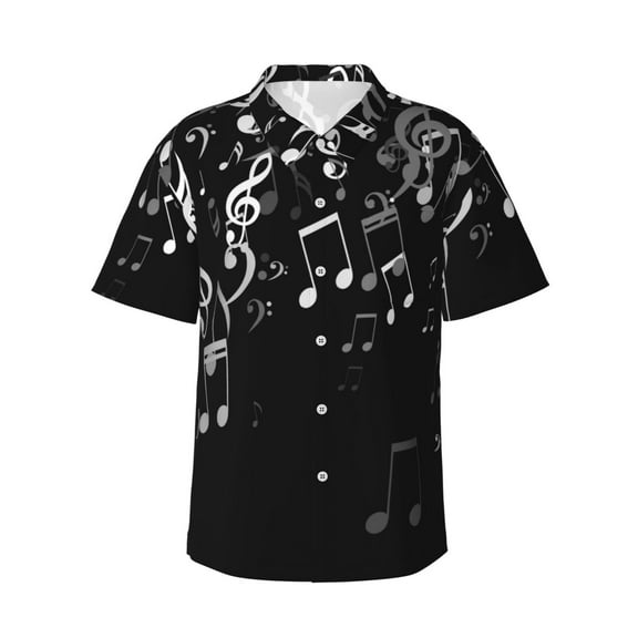 Pofeuu Falling Musical Print Hawaiian Shirt for Men Sleeves Casual Button Down Summer Beach Dress Shirts T-Shirts,Large