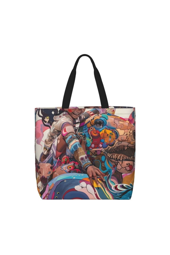Fantasy Colorful Beast Print Tote Bag for Women,Hobo HandBags with Zipper,Large Capacity Casual Shoulder Handbags with Inner Pockets