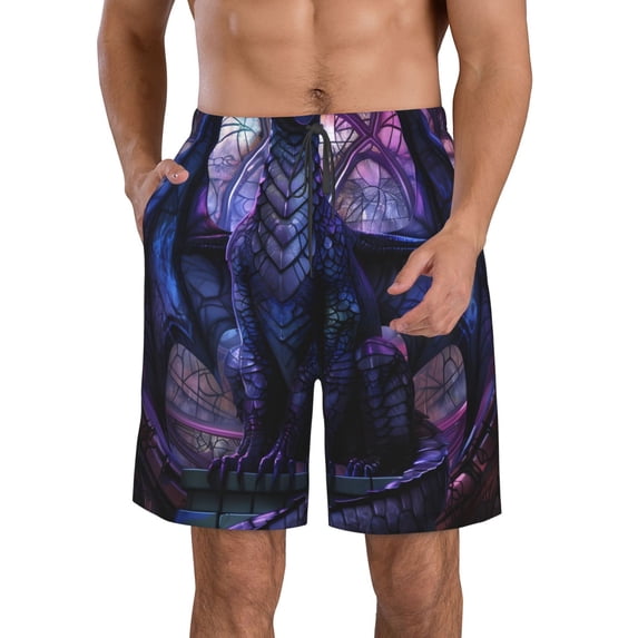 Pofeuu Fantasy Dragon In Cathedral Prin Men's Swim Trunks Quick Dry Bathing Suit Swimming Board Shorts Mesh Lining Beach Swimwear-Medium