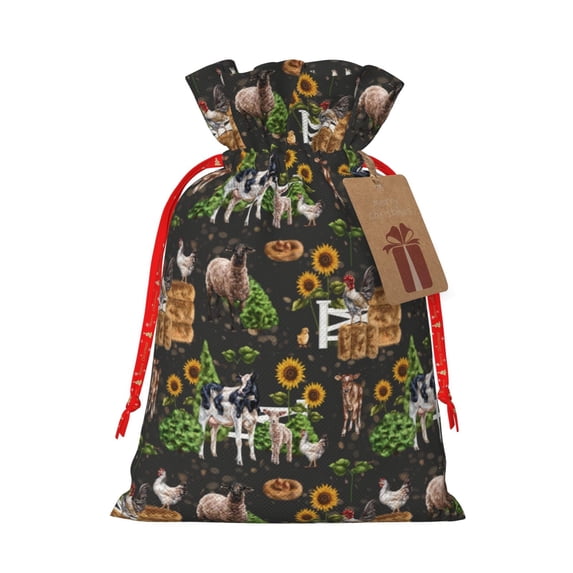 Pofeuu Farm Animals 2 Print Burlap Bags with Drawstrings Drawstring Gift Bags Pouch Bag for Thankgiving Birthday Party Gift Wrapping Treats and Party Favors-Small