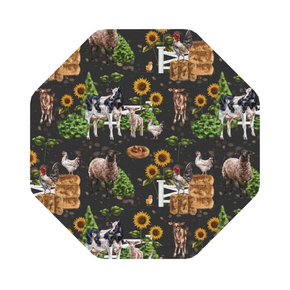 Pofeuu Farm Animals 2 Print Leather Coasters Set of 6, Round Cups Mugs Mat Pad for Home Kitchen Heat Resistant Drink Coasters,Octagon