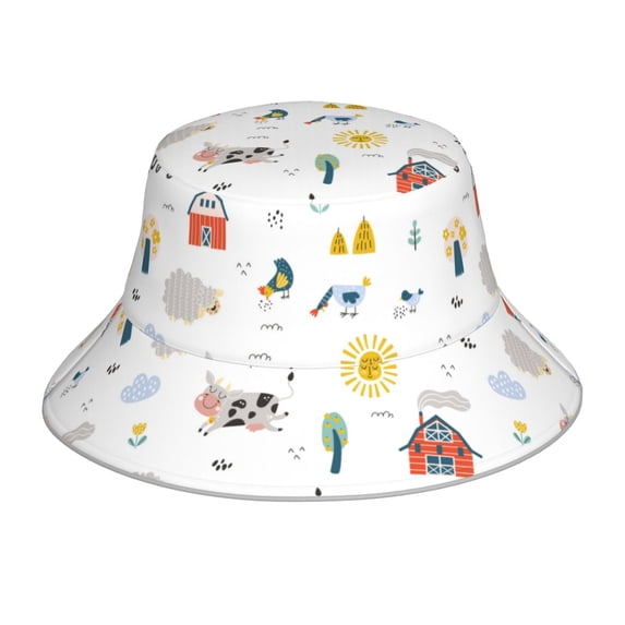 Pofeuu Farm Animals Print Bucket Hat for Women Men Reflective Bucket Hats Beach Summer Sun Hat Travel Fisherman Cap