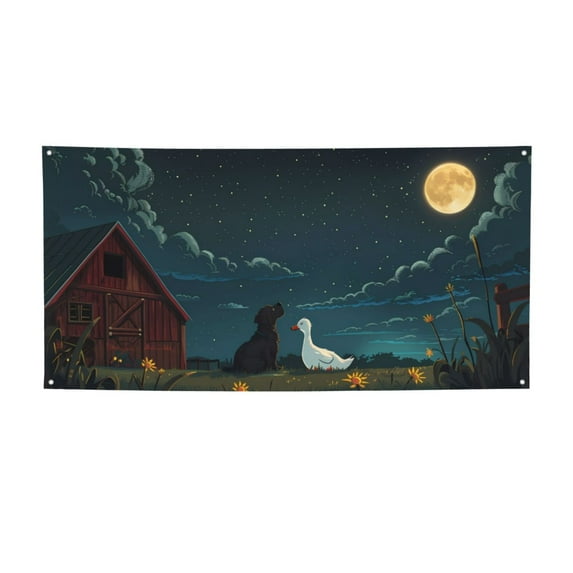 Pofeuu Farm Dog Duck Moonlight Print Colorful Yard Festival Banner Sign Party Outdoor & Indoor Party Decoration Banne Festival Yard Sign-Small
