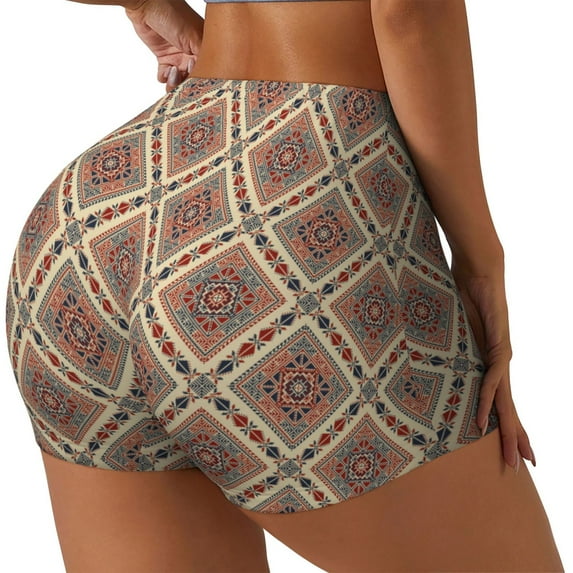 Pofeuu Fashion Tatreez Print Workout Shorts for Women Scrunch Butt Lifting High Waisted Yoga Gym Seamless Booty Biker Shorts-Small