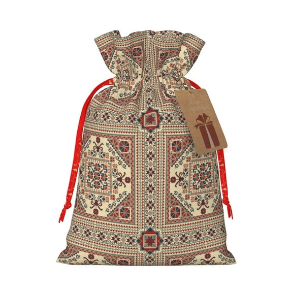 Pofeuu Fashion Tatreez1 Print Burlap Bags with Drawstrings Drawstring Gift Bags Pouch Bag for Thankgiving Birthday Party Gift Wrapping Treats and Party Favors-Medium