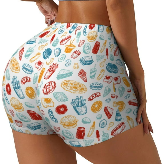 Pofeuu Fast Food 2 Print Workout Shorts for Women Scrunch Butt Lifting High Waisted Yoga Gym Seamless Booty Biker Shorts-Medium