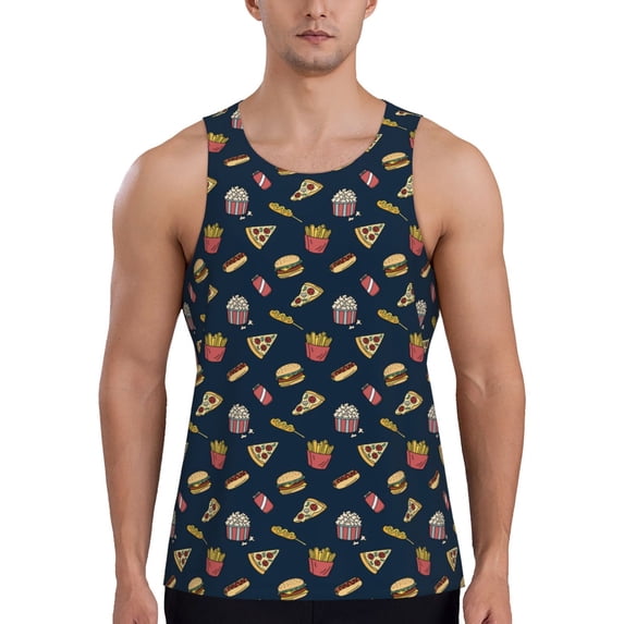 Pofeuu Fast Food Print Men's Workout Tank Tops Sleeveless Muscle Gym Shirt Quick Dry-3X-Large
