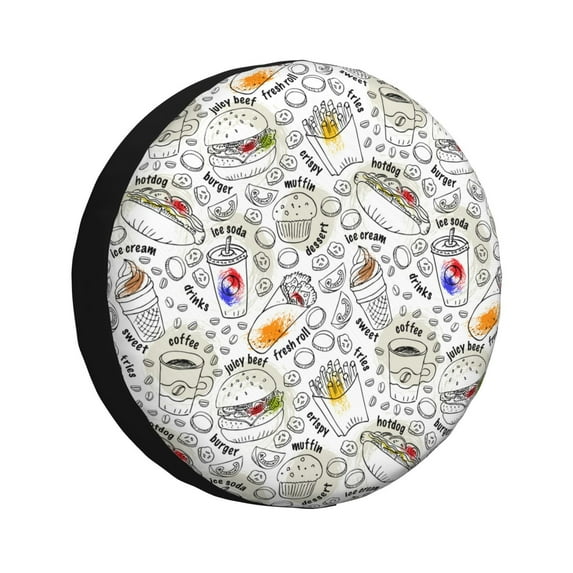 Pofeuu Fastfood 2 Print Spare Tire Wheel Cover for Car Truck SUV Camper Universal Fit Spare Tire Cover RV Spare Tire Covers-14 inch