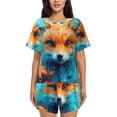 thumbnail image 1 of Pofeuu Fiery Red Maple Leaf Fox Print Women's Pajama Set Short/Shorts Soft Button PJs Elastic Drawstring Waist Sleepwear-XX-Large, 1 of 6