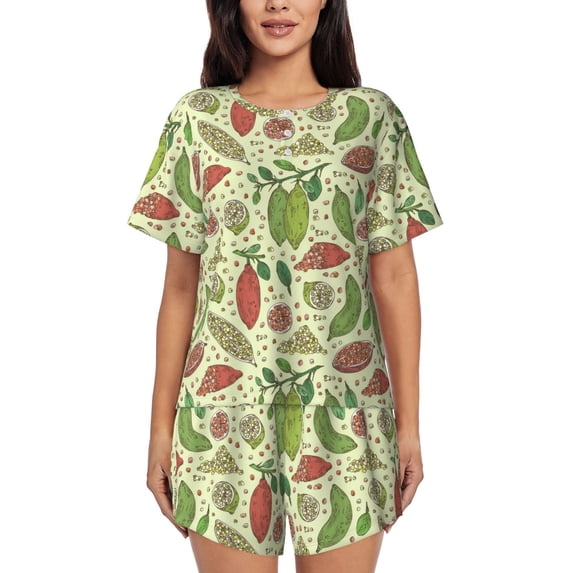 Pofeuu Finger Lime Fruits Print Women's Pajama Set Short/Shorts Soft Button PJs Elastic Drawstring Waist Sleepwear-3X-Large
