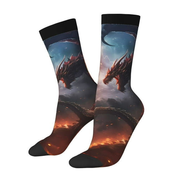 Pofeuu Fire Sky Dragon Print Crew Socks, Adult Running Hiking Socks for Youth and Adult