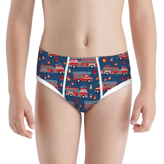 Pofeuu Fire Truck 1 Print Boy's Briefs Toddler Boys' Underwear, Organic Cotton, Comfort Briefs-Small