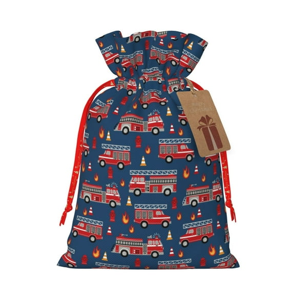 Pofeuu Fire Truck 1 Print Burlap Bags with Drawstrings Drawstring Gift Bags Pouch Bag for Thankgiving Birthday Party Gift Wrapping Treats and Party Favors-Small