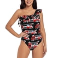 thumbnail image 1 of Pofeuu Fire and Rescue Truck Print Women's One Piece Swimsuits One Shoulder Swimwear Asymmetric Ruffle Monokinis Bathing Suits-Medium, 1 of 6