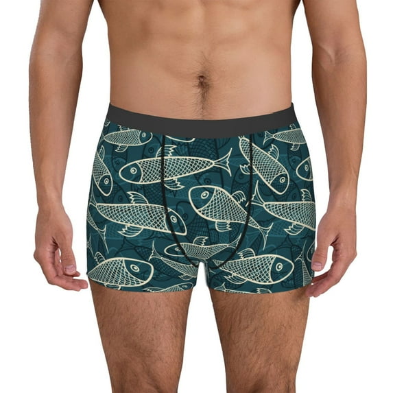 Pofeuu Fish Style Print Men’s Boxer Briefs, Moisture-Wicking Underwear, Regular,Trunk-Medium