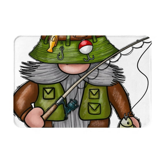 Pofeuu Fishing Gnome Print Flannel Doormats Rug16"x24"Rug Washable Doormats Indoor Outdoor Rugs for Layered Front Door Mats, Porch, Kitchen, Entryway
