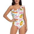 thumbnail image 1 of Pofeuu Flamingo And Pineapple Print Women's One Piece Swimsuits One Shoulder Swimwear Asymmetric Ruffle Monokinis Bathing Suits-Small, 1 of 6