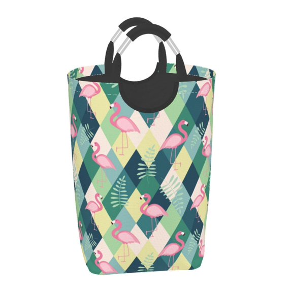 Pofeuu Flamingo Print Laundry Basket, Laundry Hamper, Collapsible Laundry Baskets, Dirty Clothes Hamper, Waterproof with Foam Protected Aluminum Handles