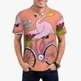 thumbnail image 1 of Pofeuu Flamingo Riding a Bicycle Print Men's Loose Fit Midweight Short-Sleeve Pocket Polo-4X-Large, 1 of 6