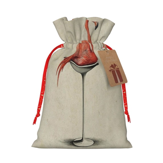 Pofeuu Flamingo Sitting On Chair Print Burlap Bags with Drawstrings Drawstring Gift Bags Pouch Bag for Thankgiving Birthday Party Gift Wrapping Treats and Party Favors-Medium