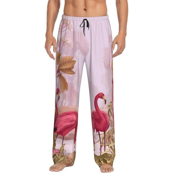 Pofeuu Flamingos In The Tropical Forest Print Men's Pajama Pants, Soft Lounge Pajama Pants with big pockets for Men Plaid Pj Bottoms-Medium