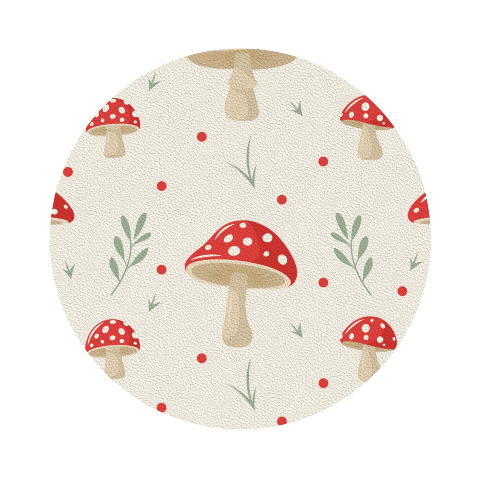 Pofeuu Flat Mushrooms Print Leather Coasters Set of 6, Round Cups Mugs