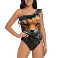 thumbnail image 1 of Pofeuu Floral Fox Print Women's One Piece Swimsuits One Shoulder Swimwear Asymmetric Ruffle Monokinis Bathing Suits-Medium, 1 of 6