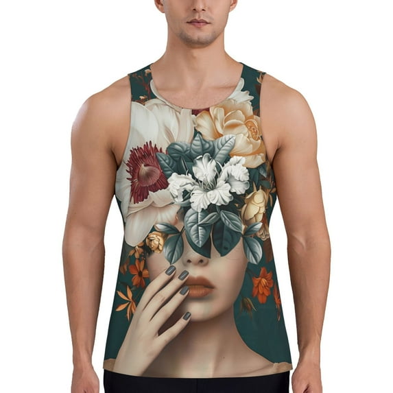 Pofeuu Floral Head Dreamscape Print Men's Workout Tank Tops Sleeveless Muscle Gym Shirt Quick Dry-Medium