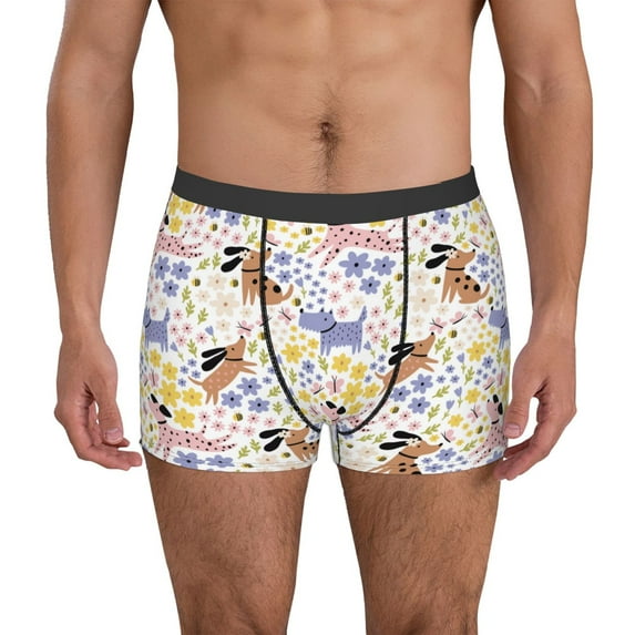 Pofeuu Floral Puppy Print Men’s Boxer Briefs, Moisture-Wicking Underwear, Regular,Trunk-Large
