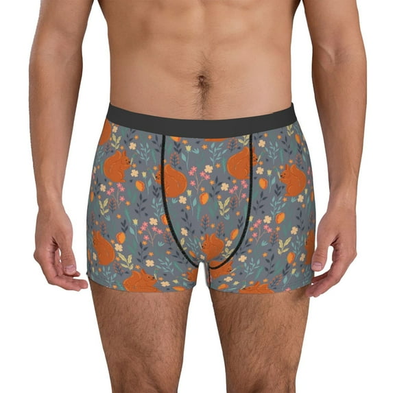Pofeuu Floral Squirrel Print Men’s Boxer Briefs, Moisture-Wicking Underwear, Regular,Trunk-X-Large