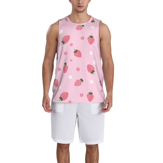 Pofeuu Floral Strawberr Print Basketball Jersey, Shirts for Men Youth Basketball Jersey Crew Neck-XX-Large