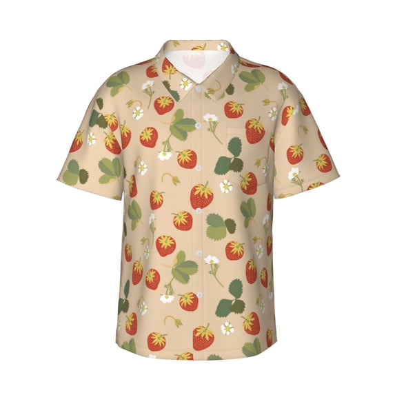 Pofeuu Floral Strawberr Print Hawaiian Shirt for Men Sleeves Casual Button Down Summer Beach Dress Shirts T-Shirts,Large