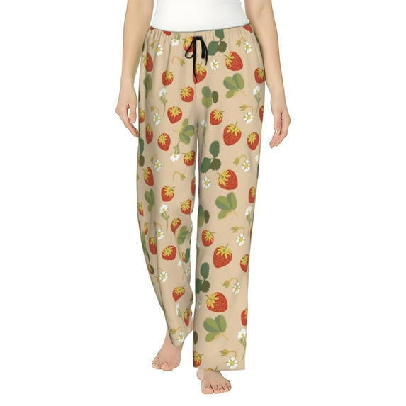 Pofeuu Floral Strawberr Print Women's Fashion Pajama Pants with Pockets Comfy Drawstring Sleep Lounge Bottoms-XX-Large