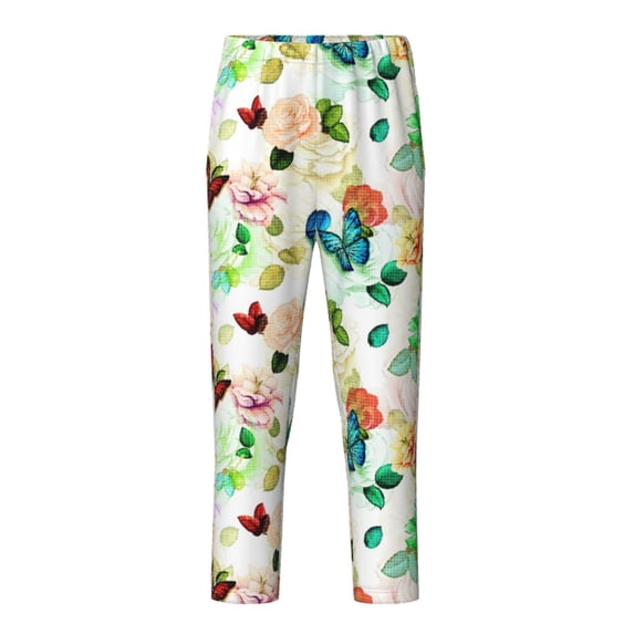 Pofeuu Floral Vintage Print Teenagers' Pajama Pants, Soft Lounge Pajama Pants with big pockets for Men Plaid Pj Bottoms-XS(5-6)