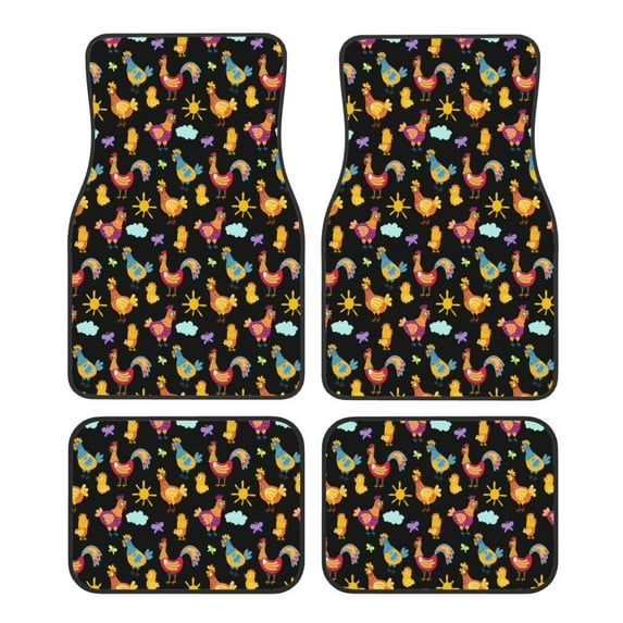 Pofeuu Flowe Rooster Print Car Foot Mat Set of 4 Pieces - All-Weather Full Set Floor Mats for Cars Trucks SUVs