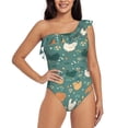 thumbnail image 1 of Pofeuu Flowe Rooster Print Women's One Piece Swimsuits One Shoulder Swimwear Asymmetric Ruffle Monokinis Bathing Suits-Large, 1 of 6
