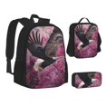 thumbnail image 1 of Pofeuu Flower Bald Eagle Print Backpack Travel Backpacks With Lunch Bag Pencil Bag Set 3 pcs Set Cartoon Backpack, 1 of 7
