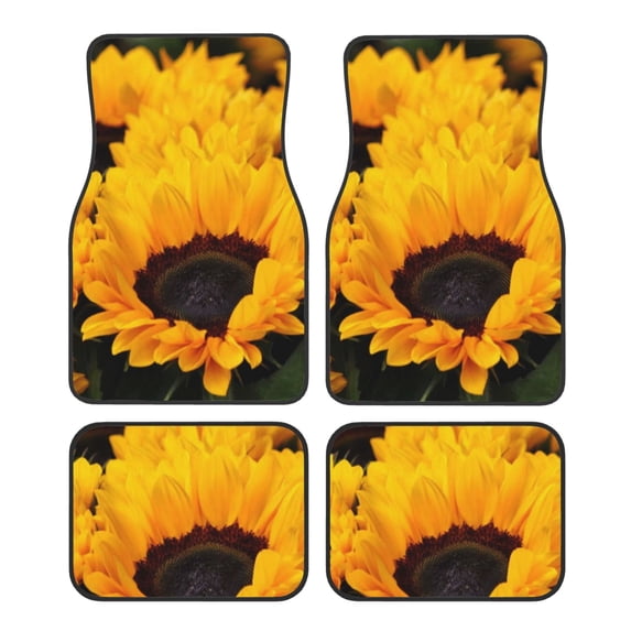 Pofeuu Flower Bush Sunflower Print Car Foot Mat Set of 4 Pieces - All-Weather Full Set Floor Mats for Cars Trucks SUVs