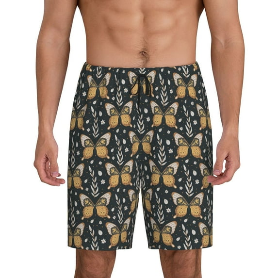 Pofeuu Flower Butterfly Print Men's Soft Woven Elastic Waistband Sleep Pajama Short-XX-Large